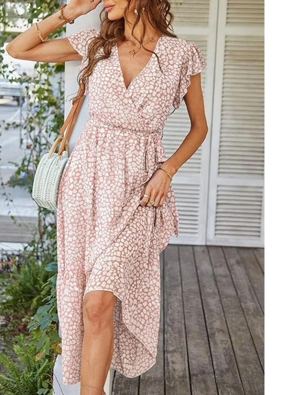 PRETTY GARDEN- Pink Floral Wrap Maxi Dress with Tie Waist